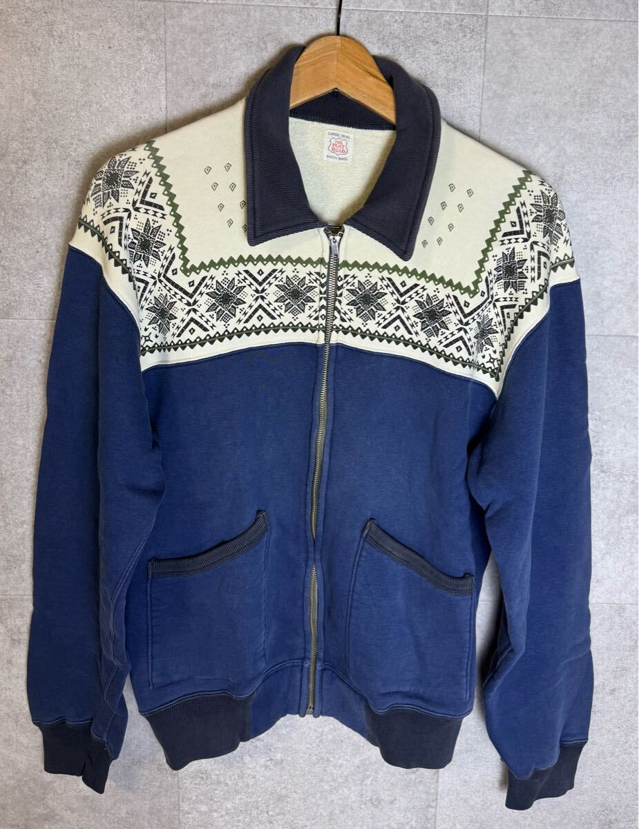 THE FLAT HEAD ノルディック柄 フルジップスウェット【L】ネイビー 雪柄 ザ・フラットヘッド 日本製拍卖