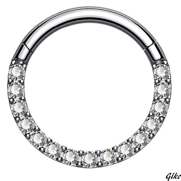 【クリアキュービックジルコニアのパヴェが輝き、華やかさをプラス】 セプタムピアス G23 ソリッドチタンダイスイヤリング フープ拍卖