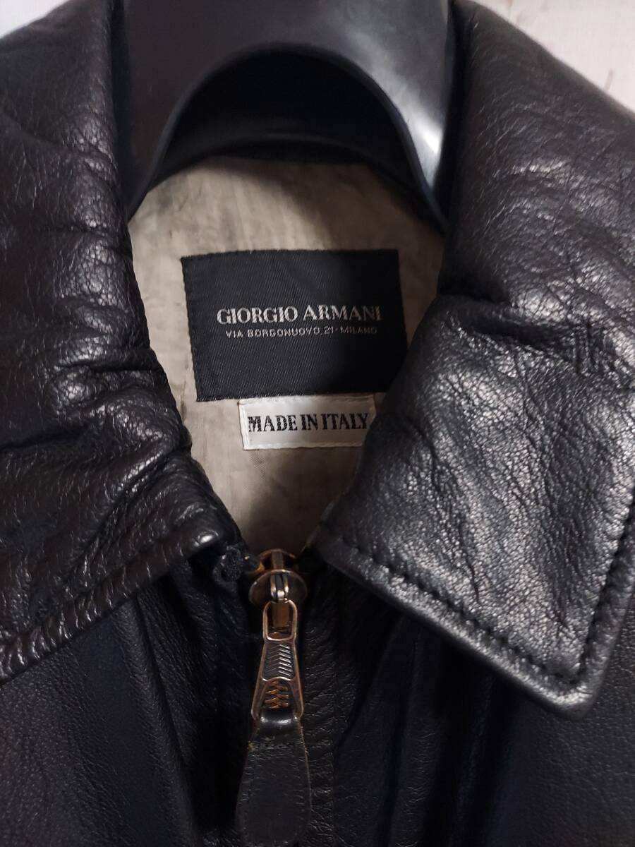 ジョルジオアルマーニ GIORGIO ARMANI 本店タグ レザー フライトジャケット AN-J-3 ヴィンテージ 黒 イタリア拍卖
