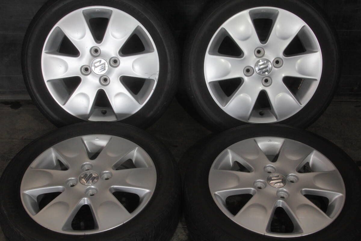 M10条件付送料無料 ブリヂストン 夏タイヤ 165/55R14×4.5J +50 4H PCD100 スズキ純正アルミ 4本セット パレットMRワゴンRスティングレー拍卖