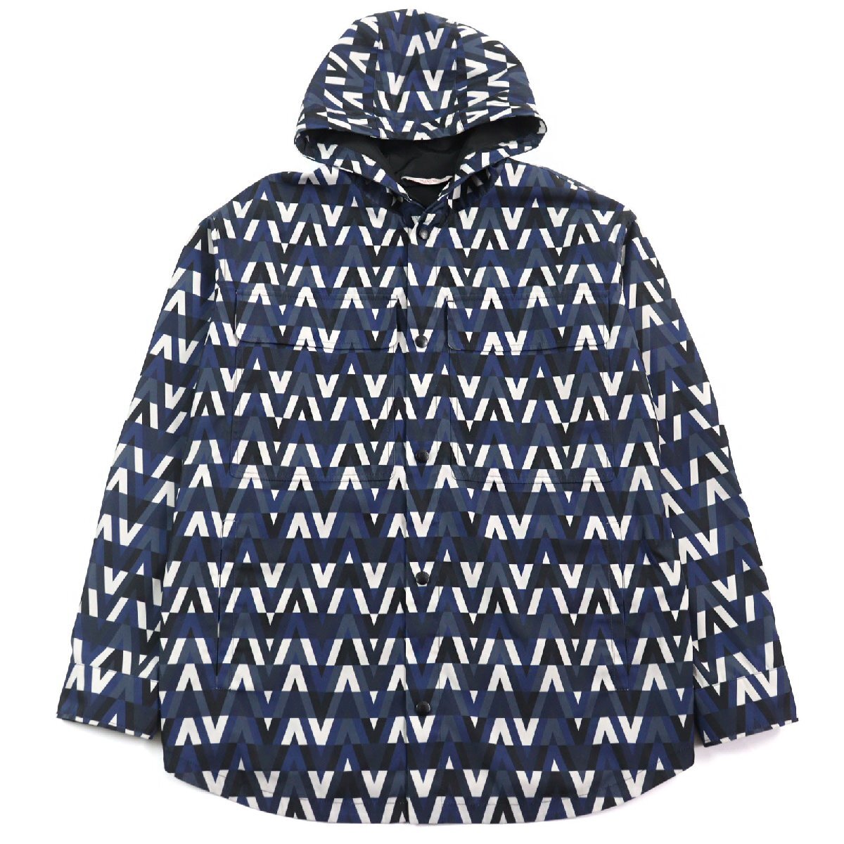 美品○VALENTINO ヴァレンティノ XV3CJE2680R V OPTICAL JACKET ロゴ総柄 オプティカルプリント フーデッド ジャケット 44 正規品 メンズ拍卖
