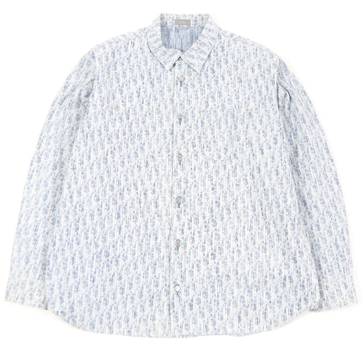 極美品□DIOR ディオール オム 013D585BY989 オブリーク ロングスリーブ デニムシャツ 長袖シャツ インディゴブルー 45 日本製 正規品拍卖