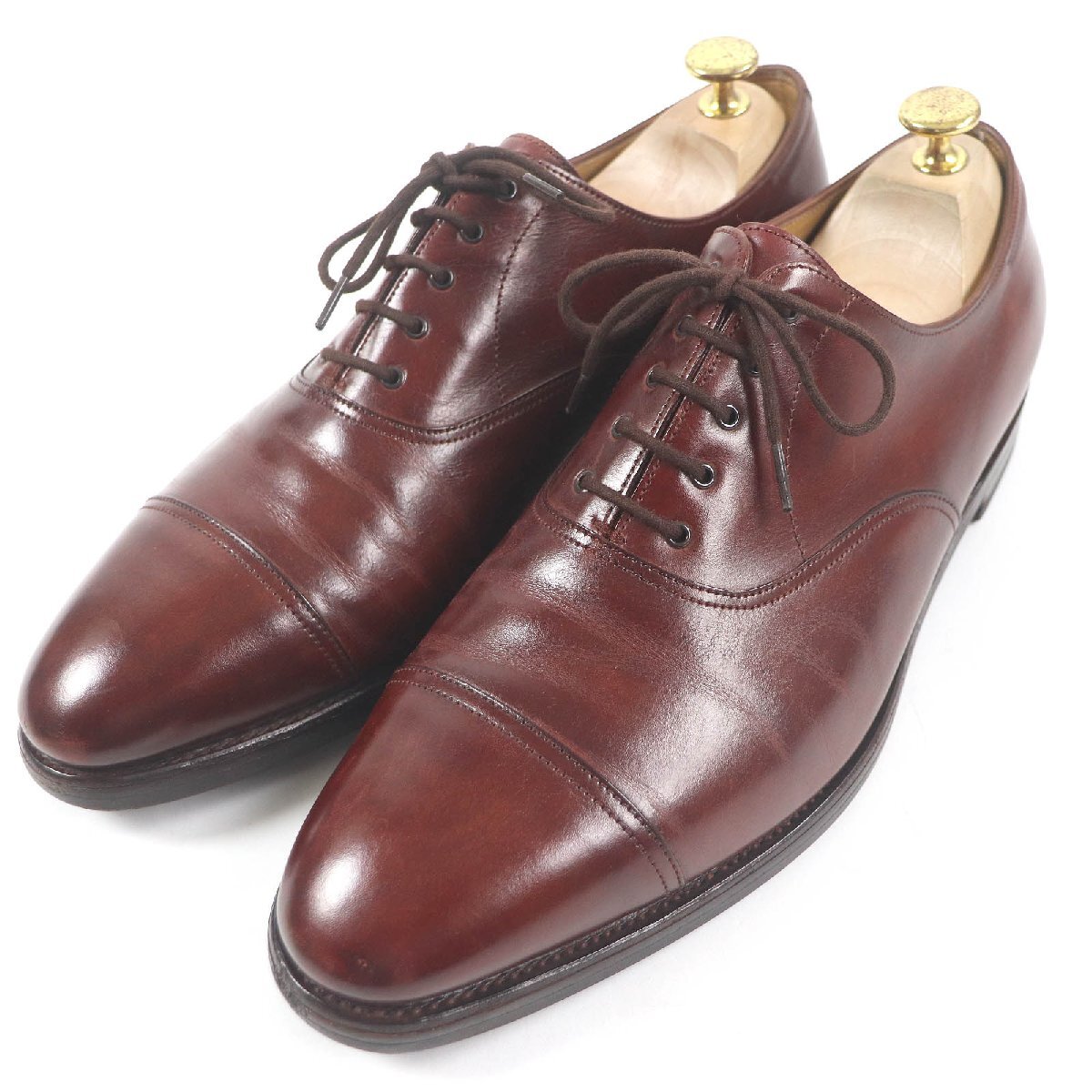 良品□John Lobb ジョンロブ CITY3 キャップトゥ ストレートチップ レースアップ レザー ドレスシューズ ボルドー 9 イングランド製拍卖