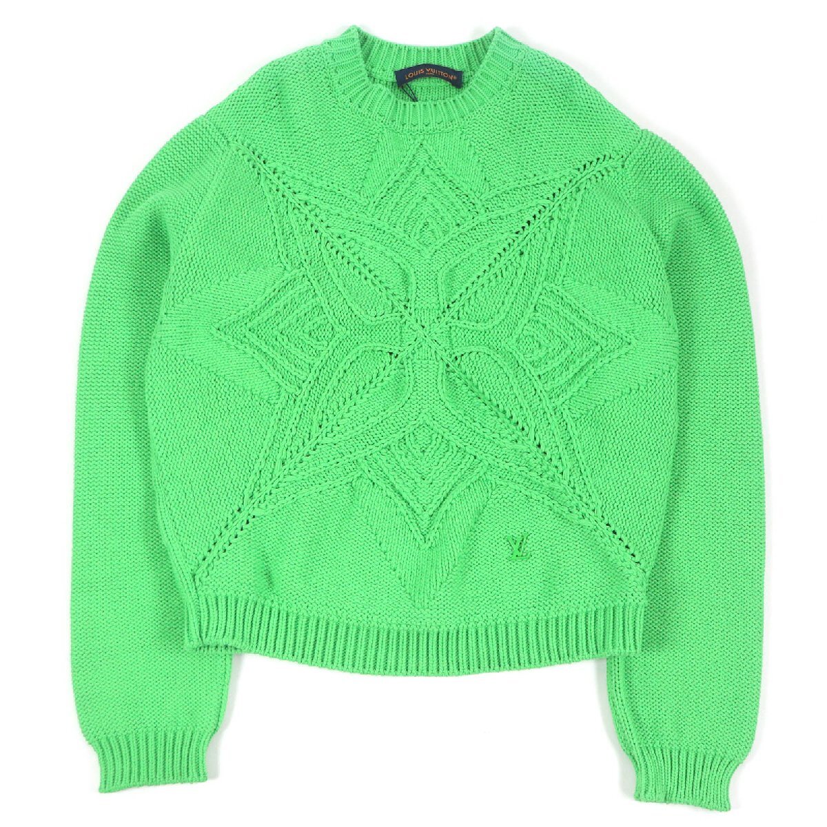 未使用品□LOUIS VUITTON ルイヴィトン 23AW LVロゴ金具 ハンドニットモノグラム コットン クルーネック セーター L イタリア製 正規品拍卖
