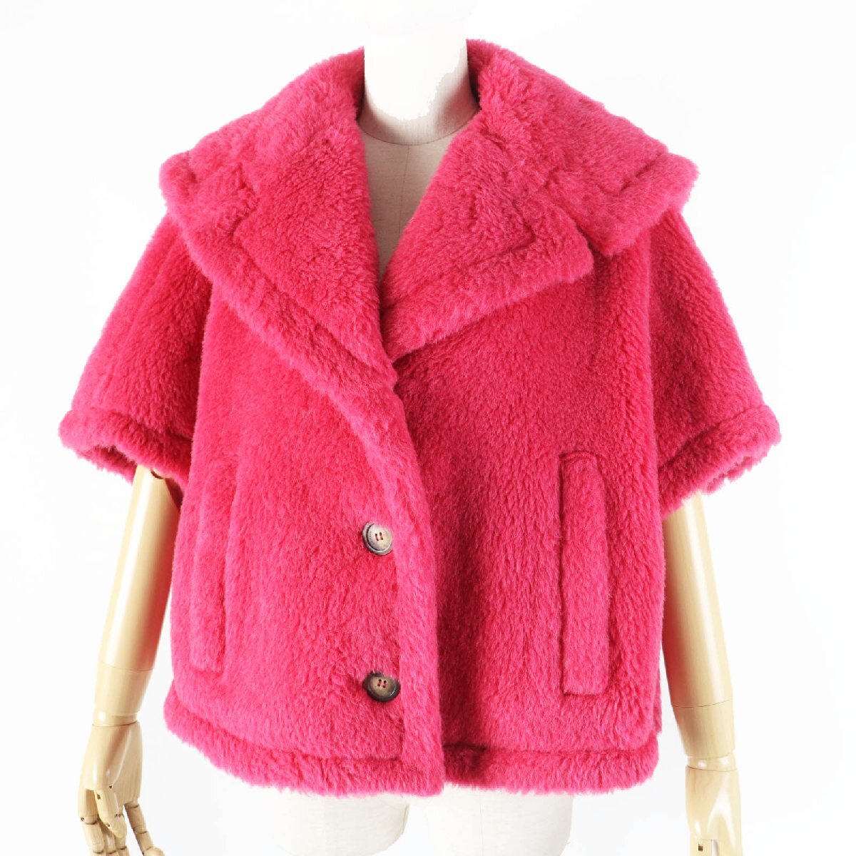 極美品◎Max Mara マックスマーラ 23AW 23473601376 白タグ TEDDY BEAR テディベア アルパカ ケープ/ポンチョ ショッキングピンク SM拍卖