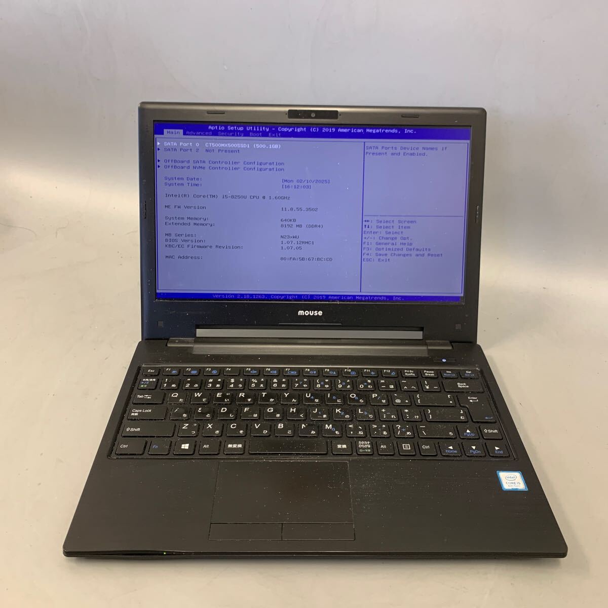 JK6153 MOUSE Mpro-NB391H-SSD/Core i5-8250U 1.60Ghz /メモリー:8GB/HDD:500GB/BIOS確認だけ/外観破損/画面薄いホワイトスポート拍卖
