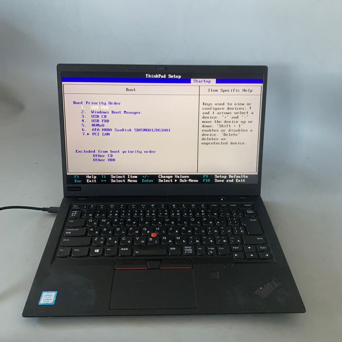 JK6219 Lenovo Thinkpad X1 Carbon /Core i5-8250U 1.60Ghz /メモリー:8GB/SSD:128/BIOS確認だけ拍卖