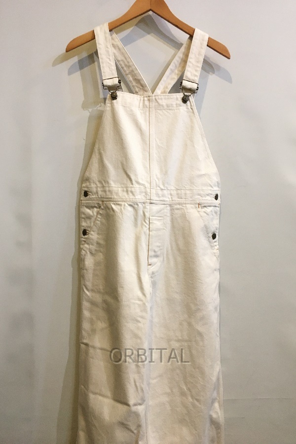 二子玉) Drawer ドゥロワー ホワイトデニム オーバーオール コットン キャンバス サロペット 36 日本製 定価¥66,000-拍卖