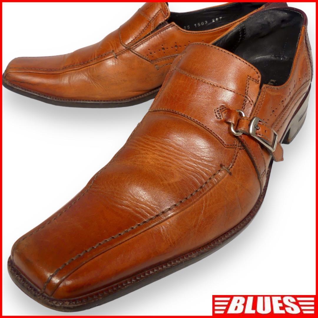 即決★KATHARINE HAMNETT LONDON★25cm レザービジネスシューズ キャサリンハムネット サイドゴア 茶 スリッポン 本革 本皮拍卖