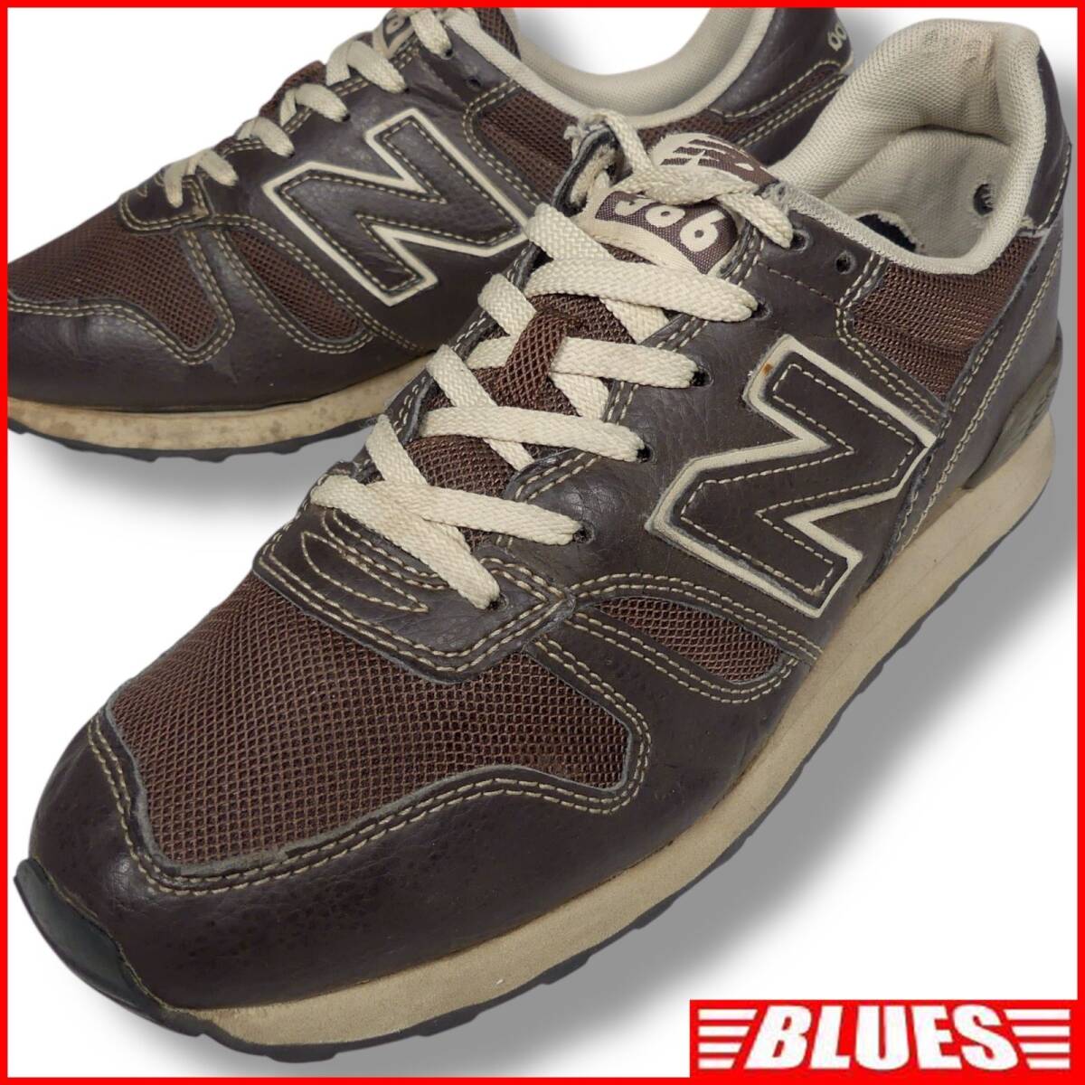 即決★New balance★25cm レザーコンビスニーカー ニューバランス 366 メンズ 茶 本革 ウォーキングシューズ 本皮 スニーカー アウトドア拍卖