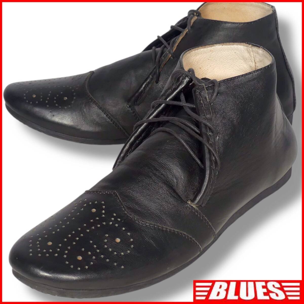 即決★Ank★26cm レザーレースアップシューズ アンク メンズ 黒 チャッカブーツ 本革 本皮 革靴 ウィングチップ メダリオン拍卖