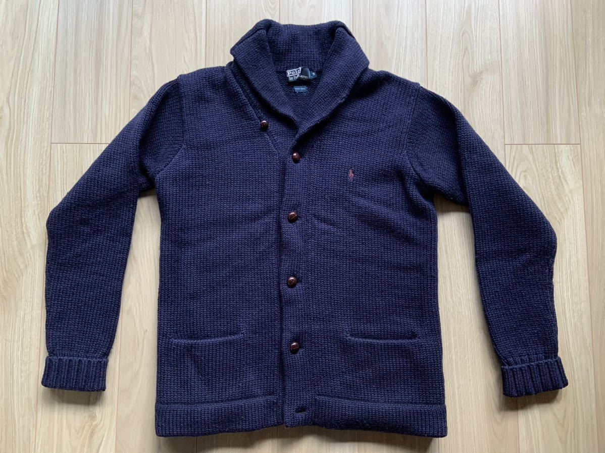 ポロラルフローレン◇POLO Ralph Lauren カーディガン ショールカラー ニット ウール100% 厚手 M ネイビー拍卖