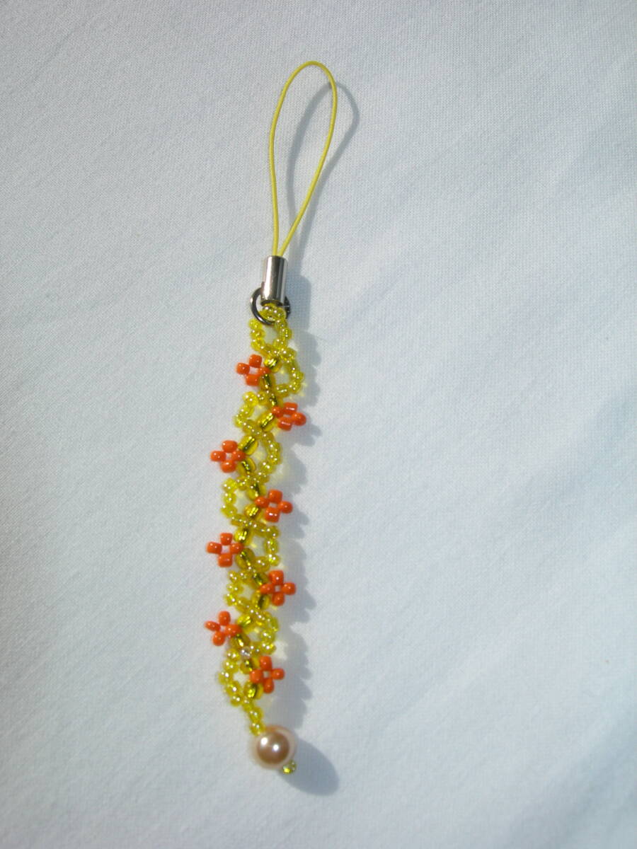 ビーズストラップ (黄色) ハンドメイド 新品拍卖