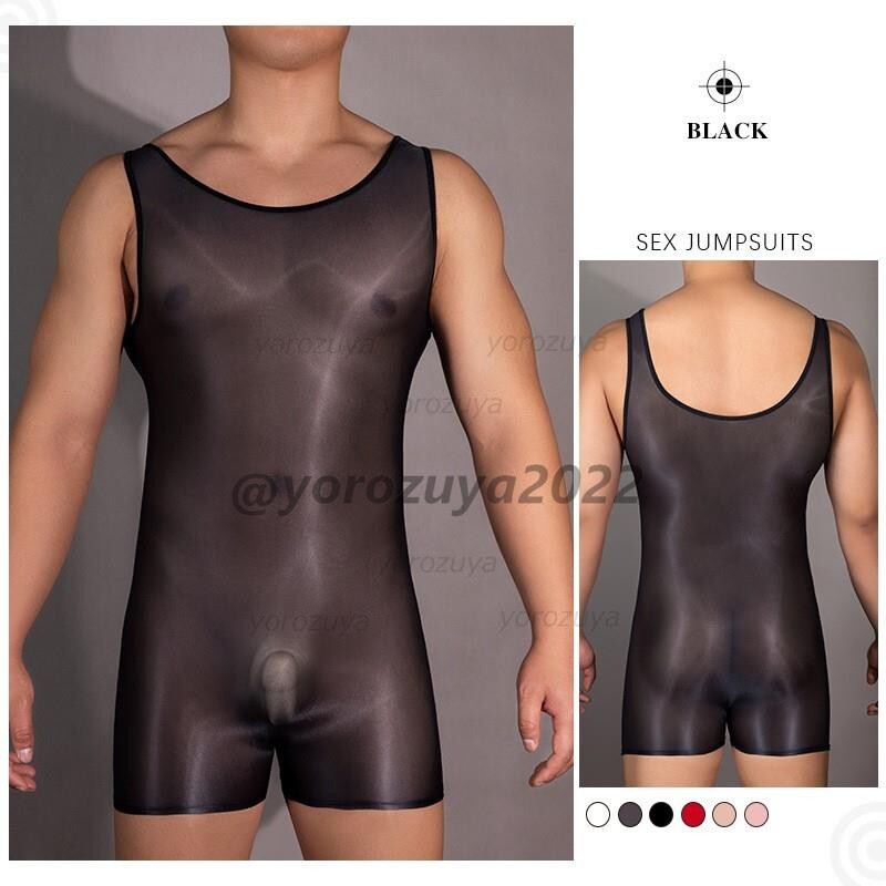 158-173-20 メンズ 光沢シースルー フィッティング ボディスーツ【ブラック,F】男性 コスプレ 露出 ナイトウェア ランジェリー セクシー .1拍卖