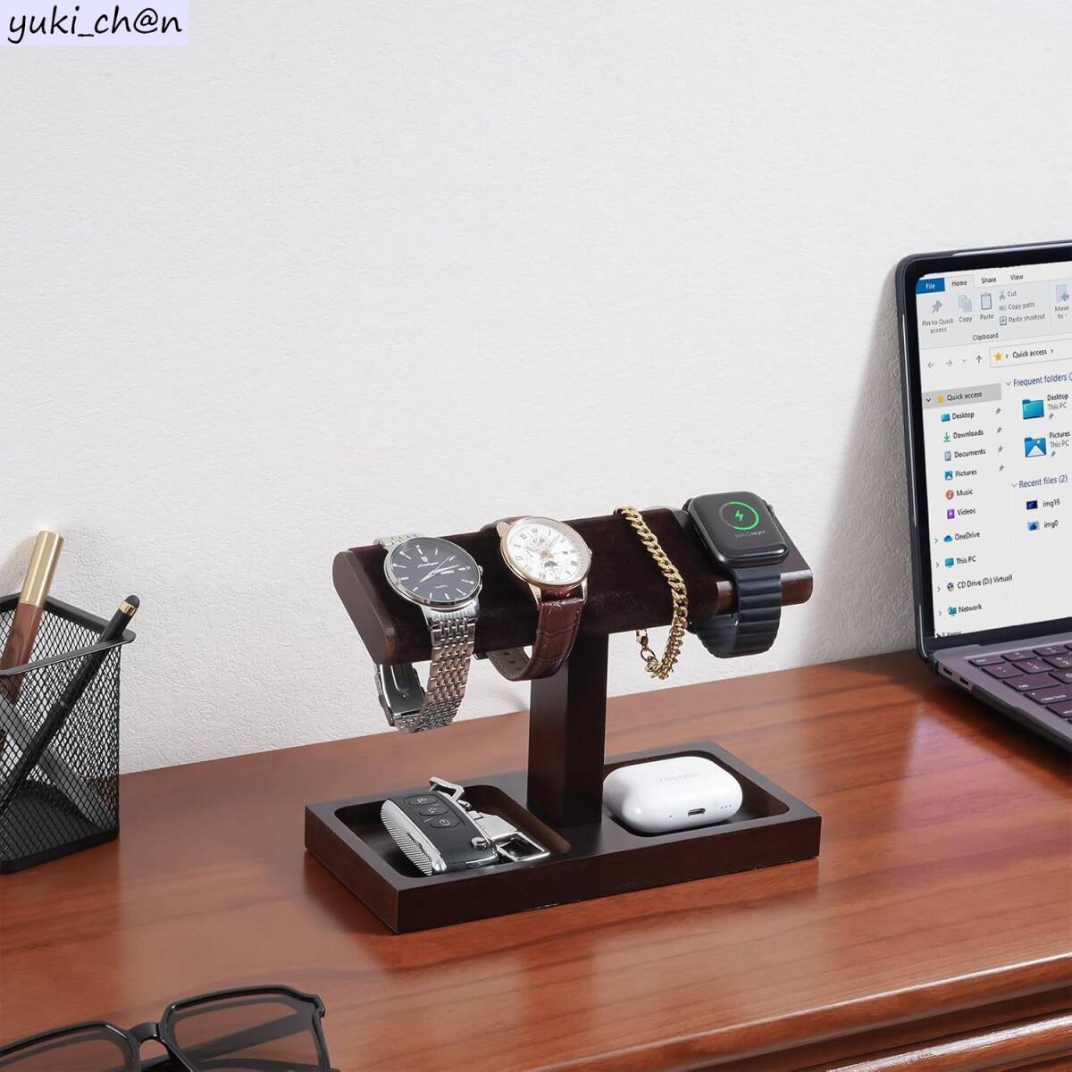 腕時計スタンド 木製 4本用 1段 ダークブラウン 高級な時計収納 男性 メンズウオッチスタンド ディスプレイ 贈り物 プレゼント拍卖