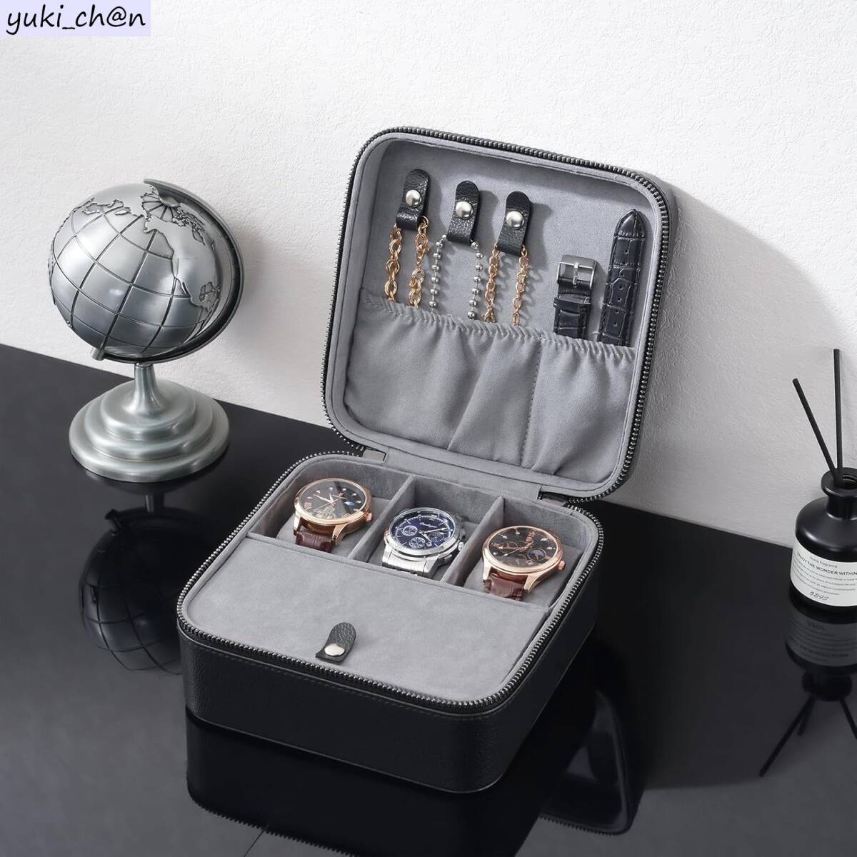 腕時計ケース 3本用 ブラック PUレザー 高級 男性 アクセサリー 収納ボックス ガラス蓋 ディスプレイケース プレゼント拍卖