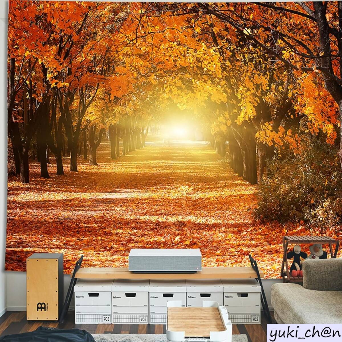 タペストリー 180cmx230cm 紅葉 道路 秋 自然景色 壁掛け 壁飾り オシャレ 背景 多機能 布 インテリア拍卖