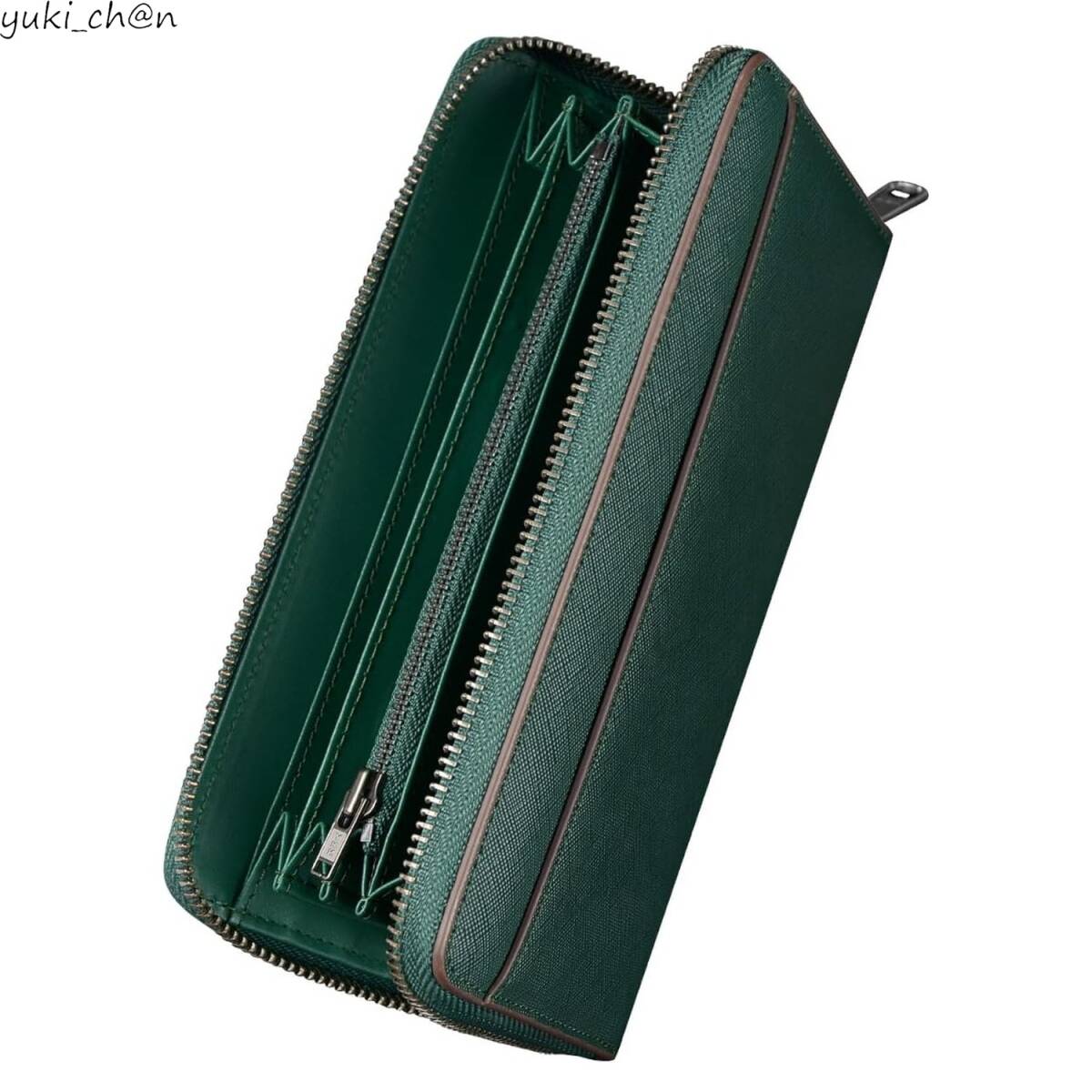 長財布 ダークグリーン ラウンドジップ 無地 本革 エンボス加工 クロス模様 スキミング防止 大容量 ビジネス オフィス 金運 運気アップ拍卖