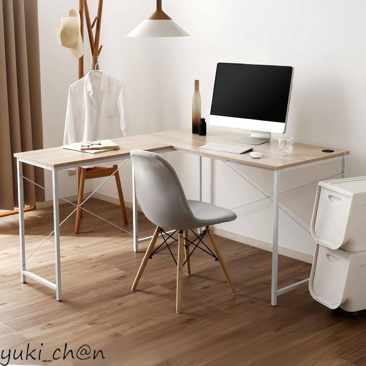 L字デスク コーナーデスク ゲーミングデスク コーナーデスク 机 L型 木製 幅115cm 奥行60cm ナチュラル×ホワイト拍卖