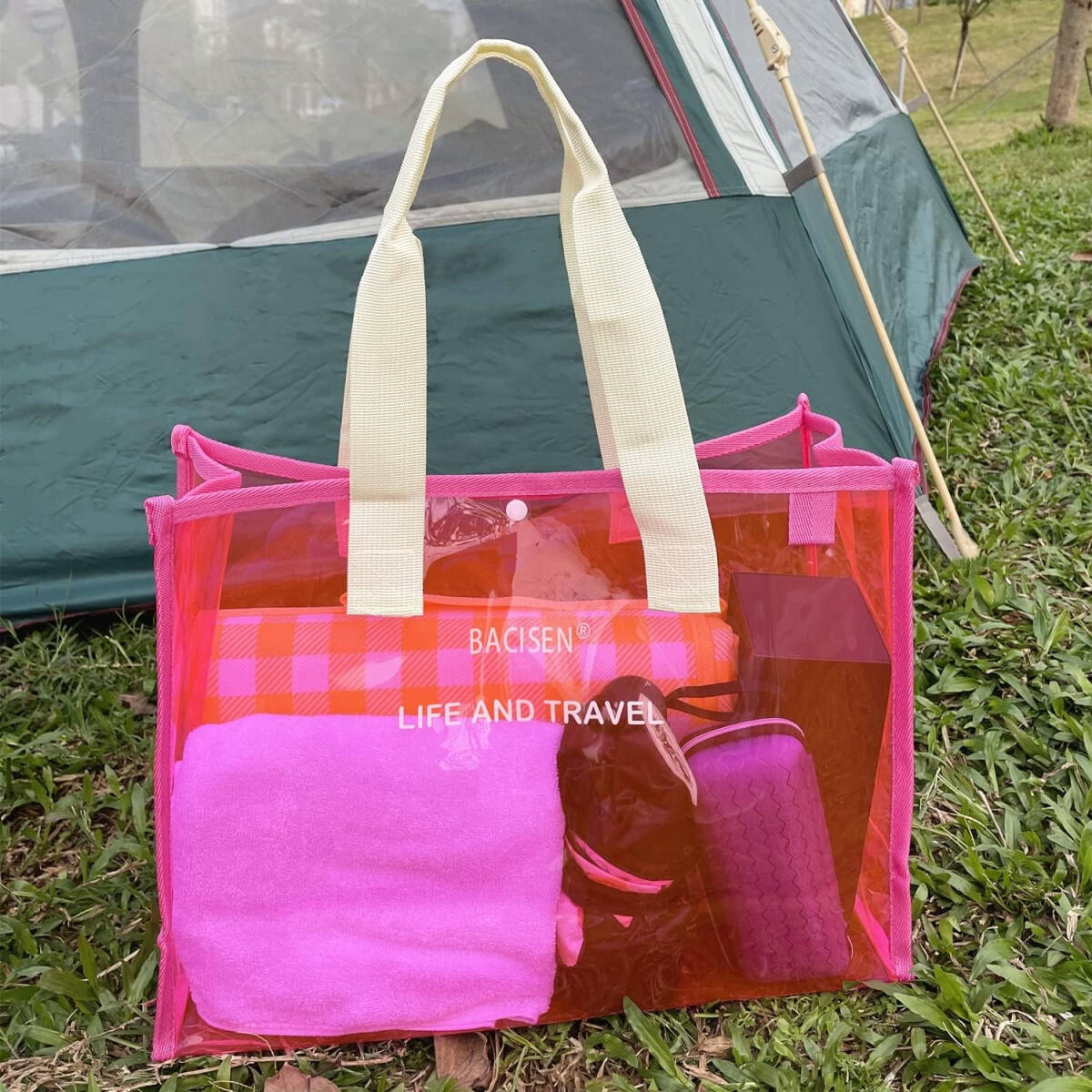 プールバッグ ピンク ビニールバッグ 透明バック ビーチバッグ トートバッグ 防水 大容量 手提げ 水泳 温泉 旅行 出張拍卖
