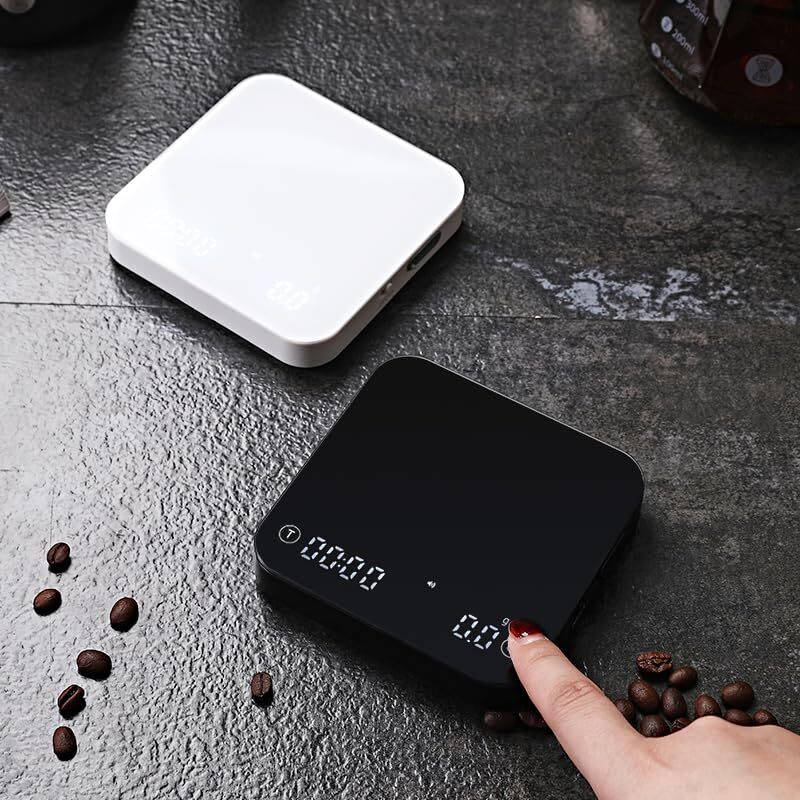 ミニコーヒースケール ドリップスケール 計量器 デジタルはかり キッチンスケール ホワイト Type-C充電式 表面ミラー加工拍卖