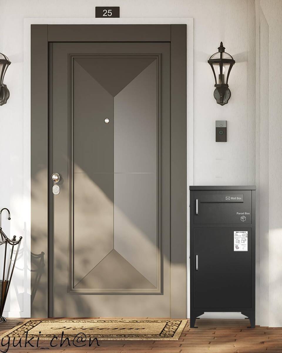 宅配ボックス 大容量 自宅用 宅配BOX ポスト 組み立て不要 両開扉 簡単設置 防塵 一戸建て用 マンション 屋外 ブラック メールボックス拍卖