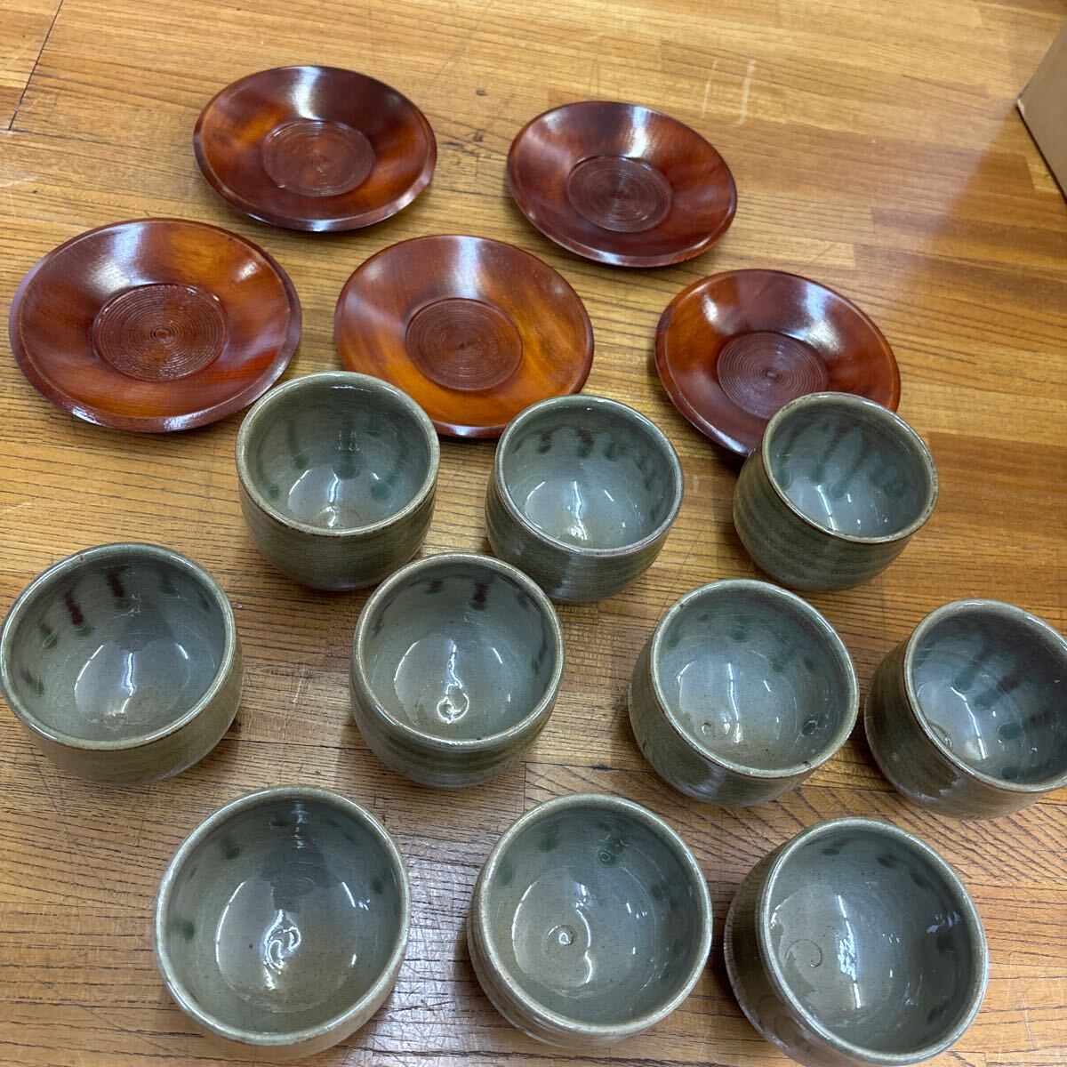 A4-4 【未使用】越前焼 湯呑 茶托 茶器 木製茶托拍卖