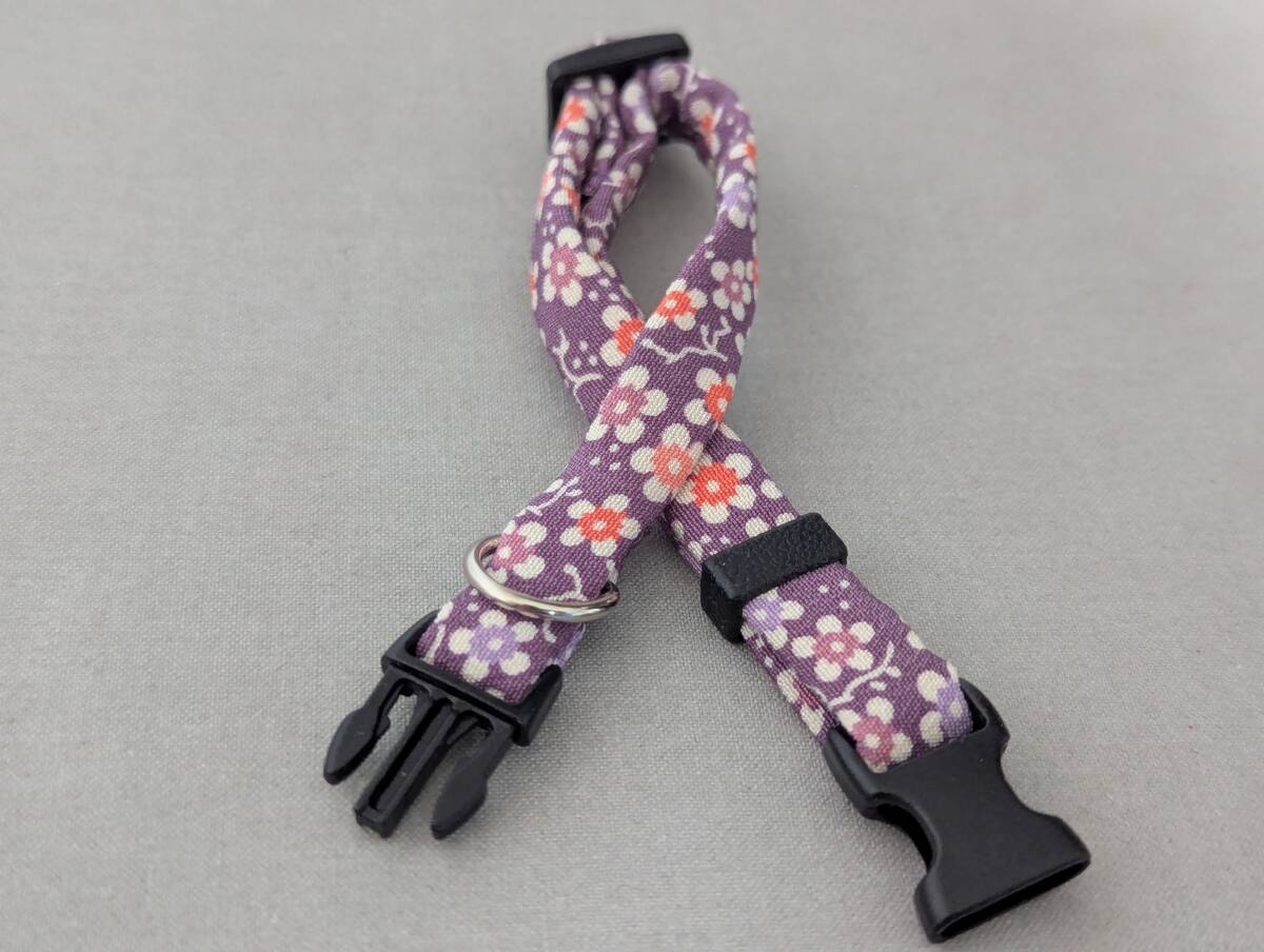 ★手作り京都作家物 猫 首輪 和柄★正絹浅紫地小梅模様★ハンドメイド (セーフティタイプ) 即決700円拍卖