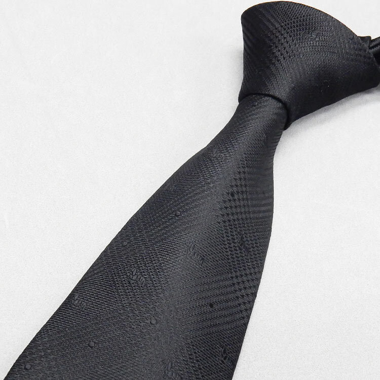 西陣織 フォーマルネクタイ 黒 犬×グレンチェック シルク100% 日本製 礼装 告別式・葬式 メール便可 NJ-dog03-BK拍卖