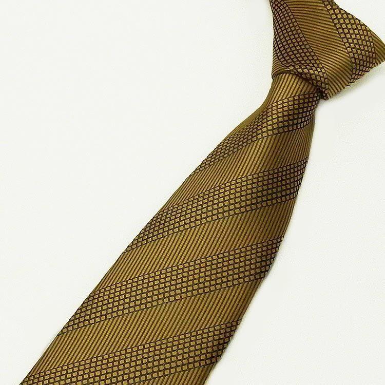 日本製 ネクタイ 甲州織 ゴールド×黒/織柄ストライプ テトロン糸使用 洗濯機OK メール便OK BUN-OST11拍卖