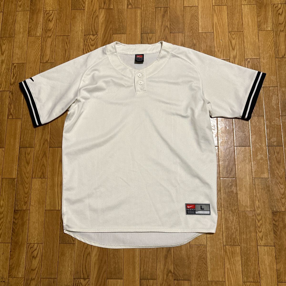90〜00s NIKE ベースボールシャツ メッシュ 白 Lサイズ 古着 ナイキ 半袖拍卖