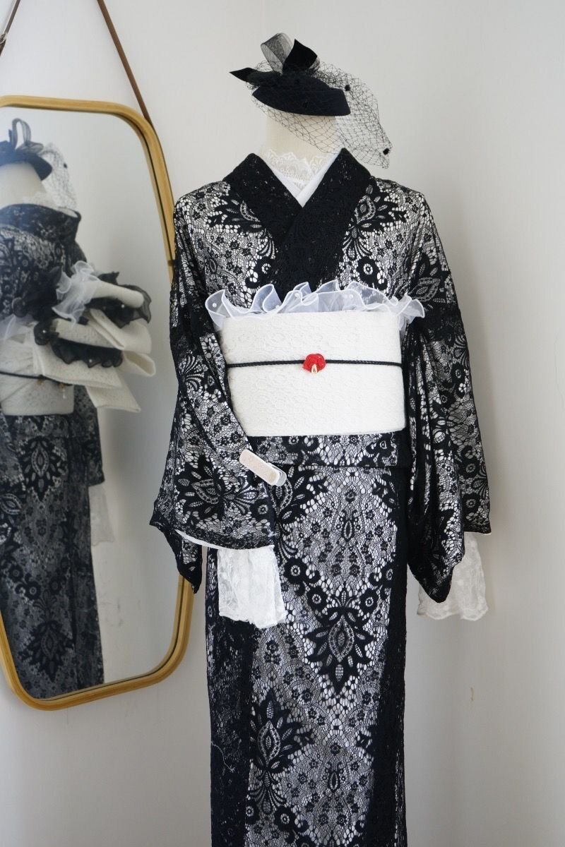 【ケーリーフショップ】レースの小紋着物 成人式 163CM 成人式 総レース 仕立て上がり 単品拍卖