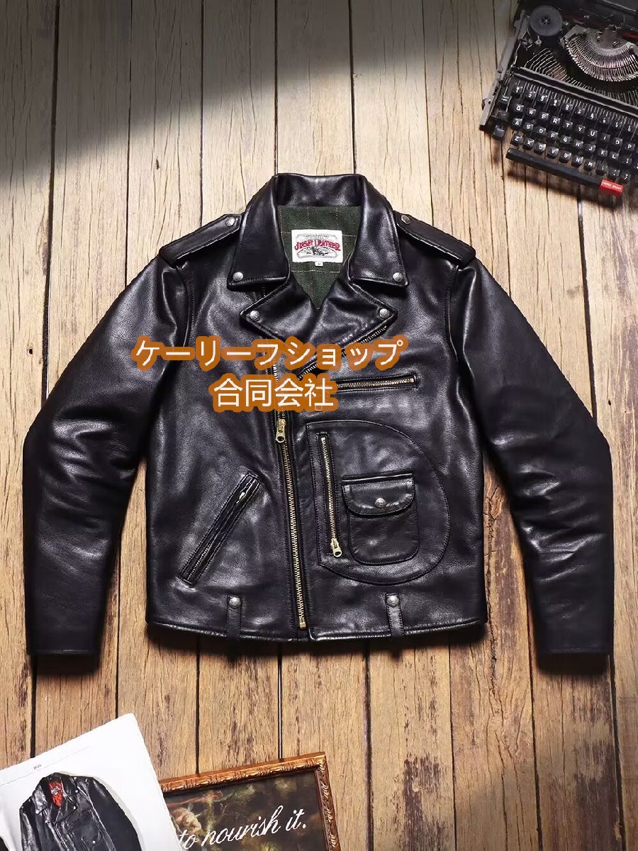 ヴィンテージ50s復刻 DポケがポイントタロンZIP使用 高品質カウレザー ダブルライダースジャケット▼革ジャン レザー2XL~3XL拍卖