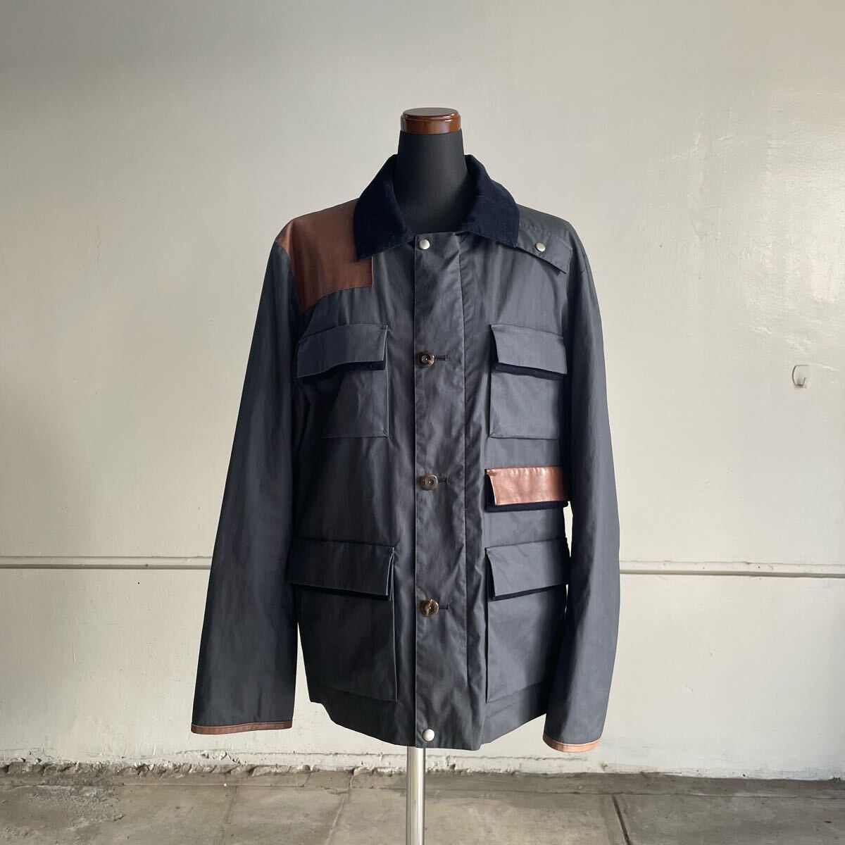 PINE ネイビー×ブラウン コットンタフタブルゾン ジャケット48 バブアー A拍卖