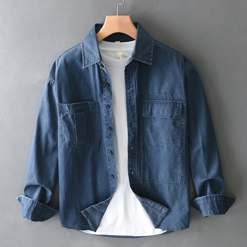 ウエスタンシャツ 長袖シャツ カーゴシャツ シャツジャケット 新品*メンズ シャツ トップス コットン春服秋服【T750】ブルー L拍卖