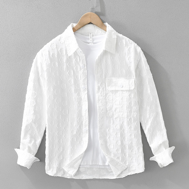 カジュアルシャツ 長袖シャツ ジャックアード シャツジャケット 新品*メンズ シャツ トップス 春服秋服【7530】白 M拍卖