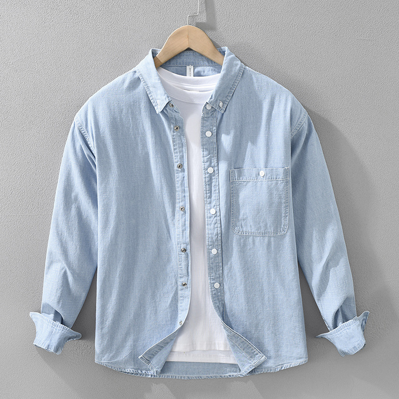 デニムシャツ ウエスタンシャツ 長袖シャツ シャツジャケット 新品*メンズ シャツ トップス 春秋【7596】ライトブルー M拍卖