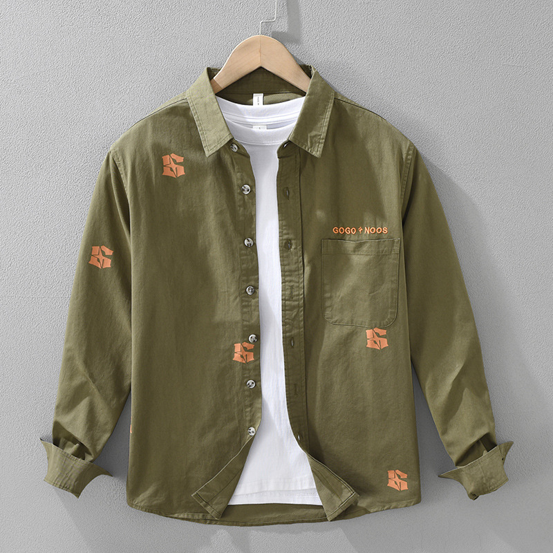 シャツジャケット 長袖シャツ カジュアルシャツ 新品*メンズ シャツ トップス 男性用 コットンシャツ 春秋冬服【7590】緑色 L拍卖