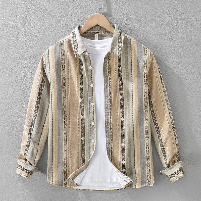 ウエスタンシャツ シャツジャケット カジュアルシャツ メンズ 長袖シャツ シャツ ヴィンテージ トップス【7618】カーキ【M-3XL選択】拍卖