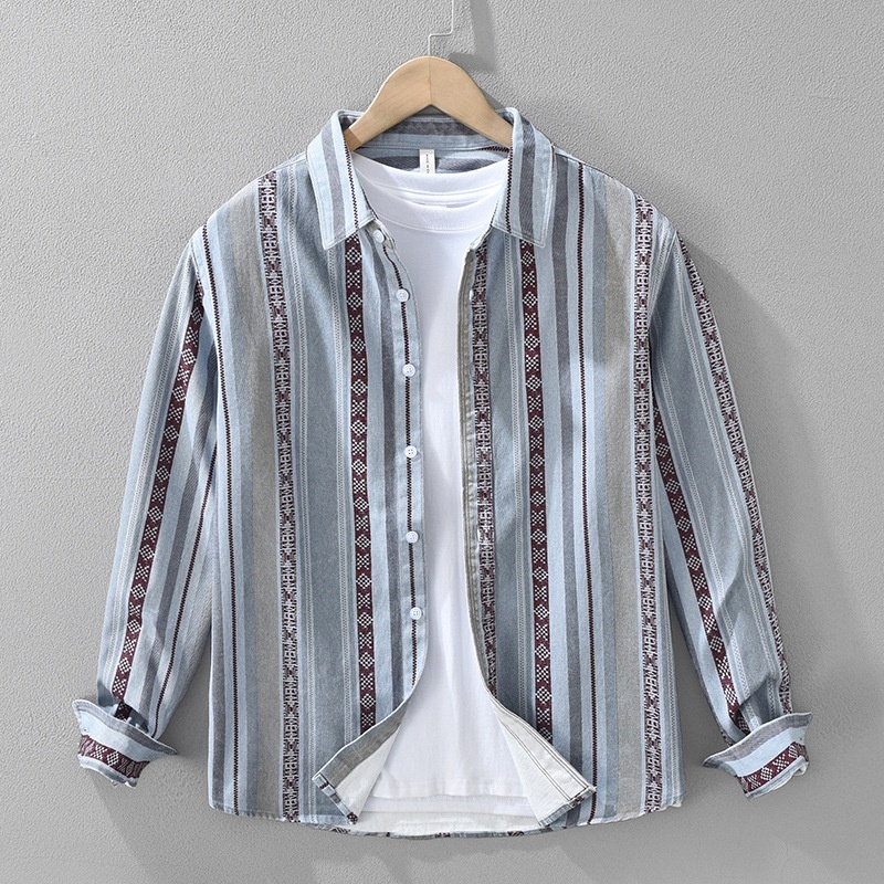 ウエスタンシャツ シャツジャケット カジュアルシャツ メンズ 長袖シャツ シャツ ヴィンテージ トップス【7618】ブルー【M-3XL選択】拍卖