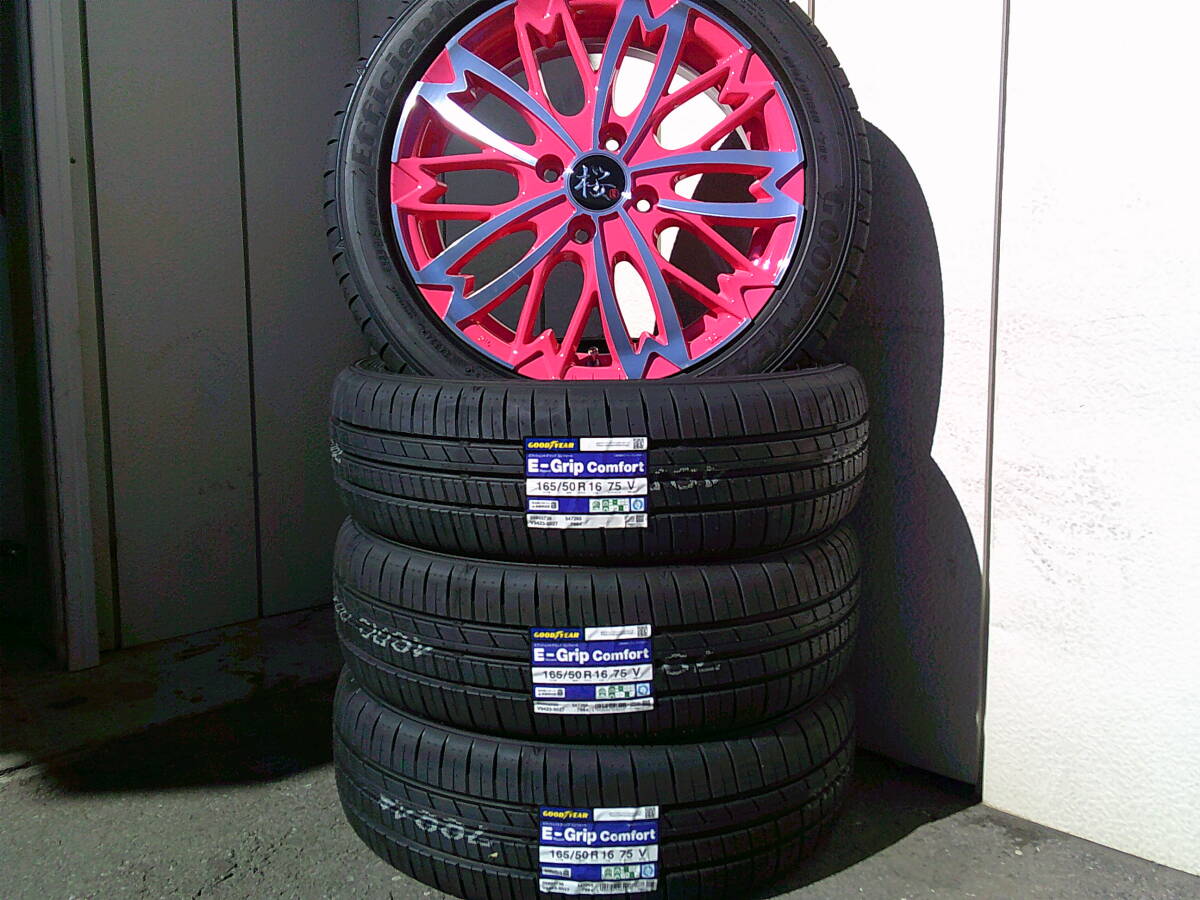 新品☆和道桜5分咲き☆グッドイヤーE-Gripコンフォート☆165/50R16セット☆N-ONE・デイズルークス・タント・ムーヴ☆ピンクポリッシュ☆Hu拍卖