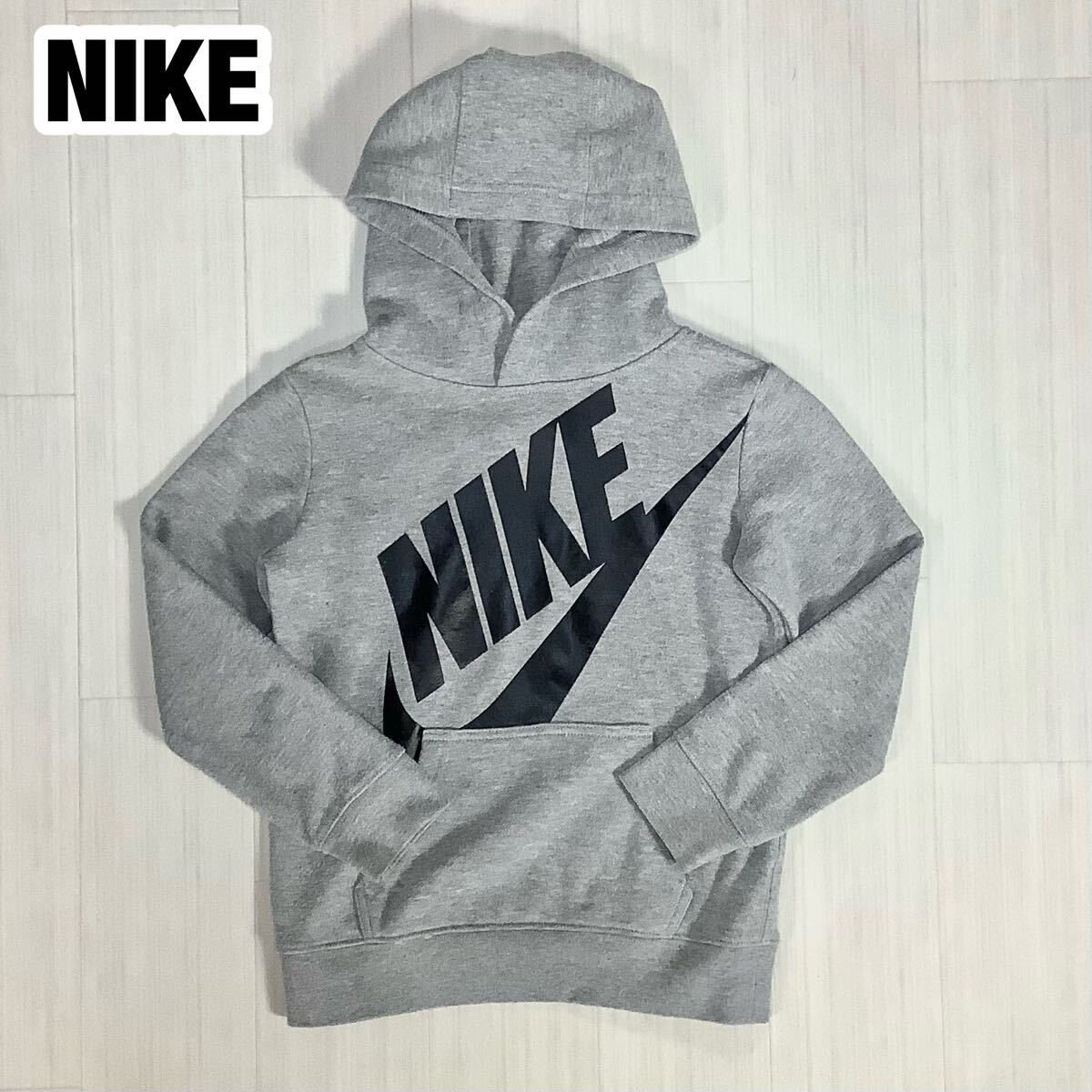 NIKE ナイキ スウェットパーカー キッズサイズ 104-110㎝ 4-5YRS グレー ビッグプリント拍卖