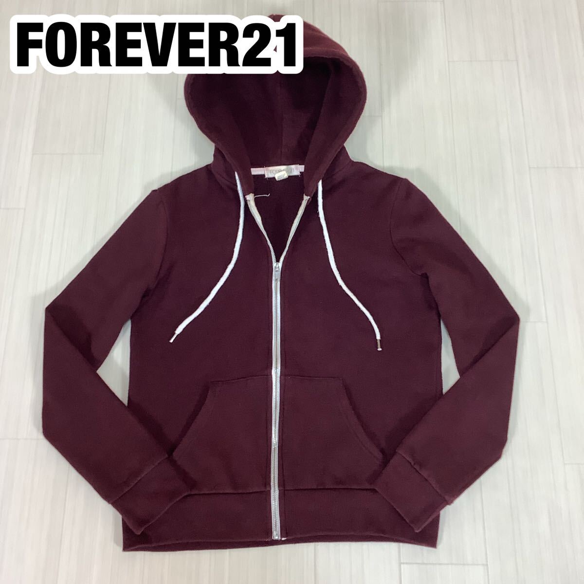 FOREVER21 ジップアップ パーカー S ボルドー 裏起毛拍卖