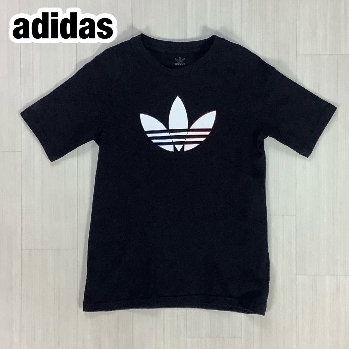 adidas アディダス 半袖Tシャツ ラグランスリーブ ユースサイズ 140 ブラック トレフォイル拍卖