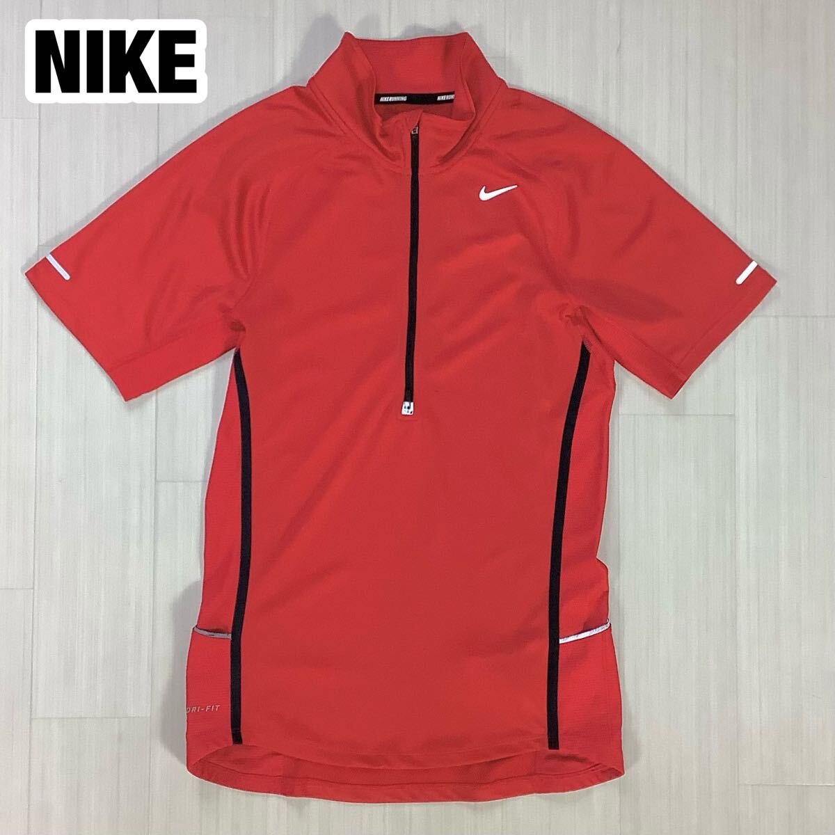 NIKE ナイキ 半袖 Tシャツ ランニングウェア ゴルフ ハーフジップ ラグランスリーブ S レッド 速乾 拍卖