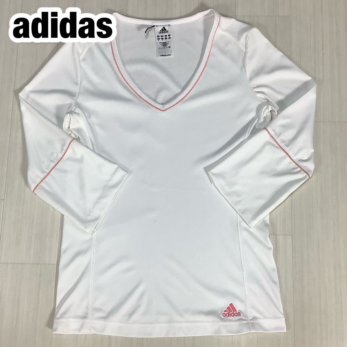 adidas アディダス 七部袖シャツ ナイロンシャツ L ホワイト 刺繍ロゴ拍卖