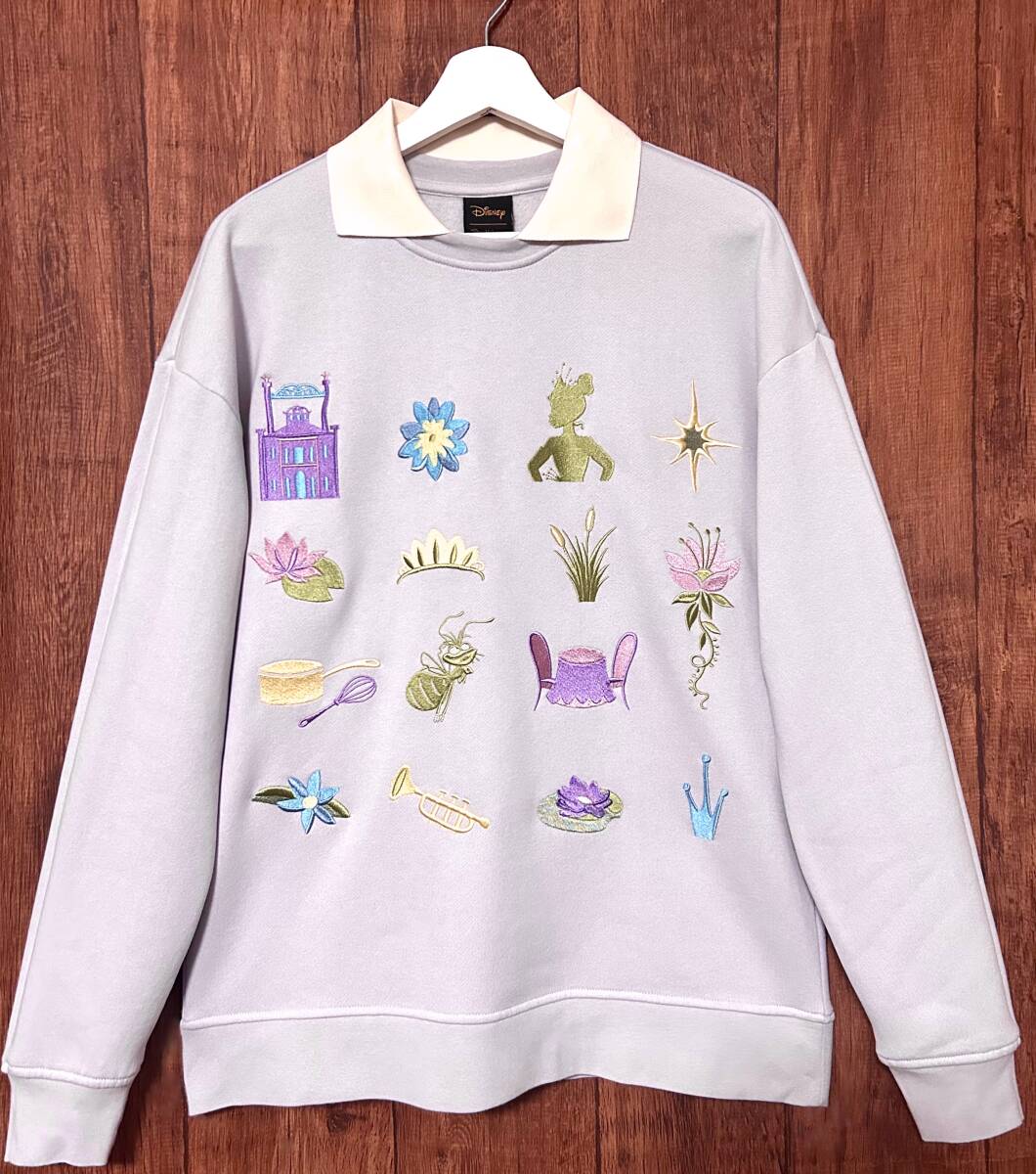 刺繍 スウェット トレーナー ディズニー プリンセス 花 城 襟付き レトロ ガーリー ファンシー かわいい 古着/club723 クラブ723(N619)拍卖