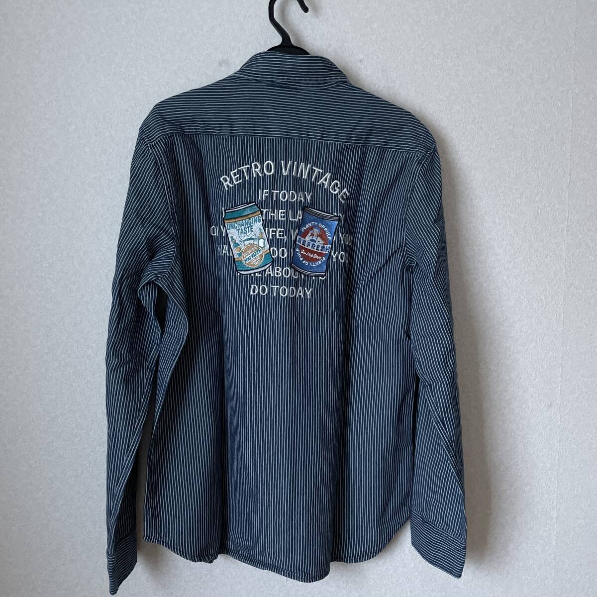 【新品】TRANS LAND ストライプ 刺繍 長袖シャツ M拍卖