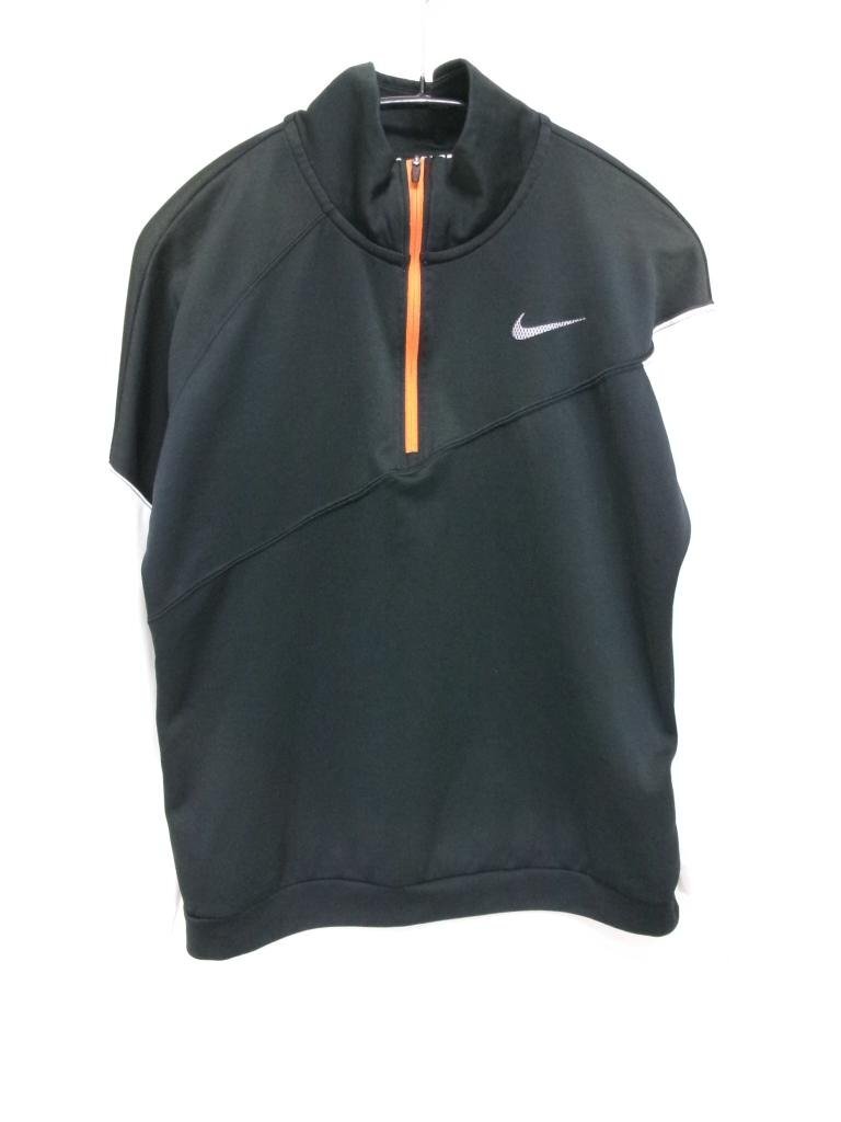 【送料込】NIKE ナイキ ロングTシャツ Mサイズ 黒ブラック×白ホワイト系 ハーフジップ 長袖 スポーツ /n966807拍卖