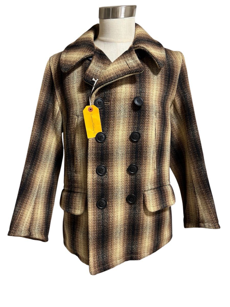 送料込み、即決 タグ付き At Last & Co WOOL P-COAT BRN-CHECK アットラスト ウール ピーコート ブラウンチェックサイズ40拍卖